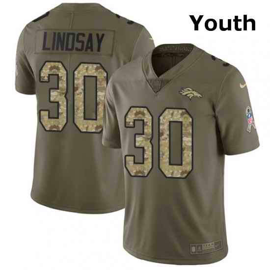 Youth Nike Denver Broncos 30 Phillip Lindsay Limited Olive Camo 2017 Salute to Service NFL Jersey
